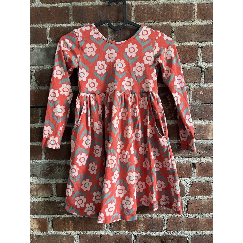 Hanna Andersson 6/7 120cm Pink Floral Cotton Long Sleeve Skater Dress Pockets